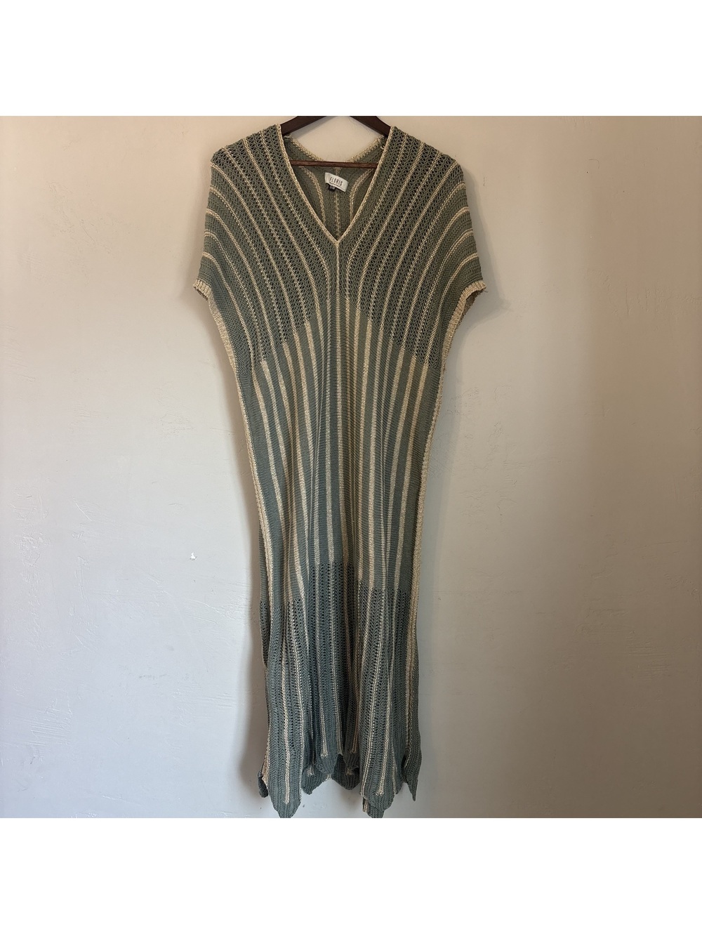 Floris Made in Italy Open Knit Striped Metallic Cover Up Midi Dress Green S/M